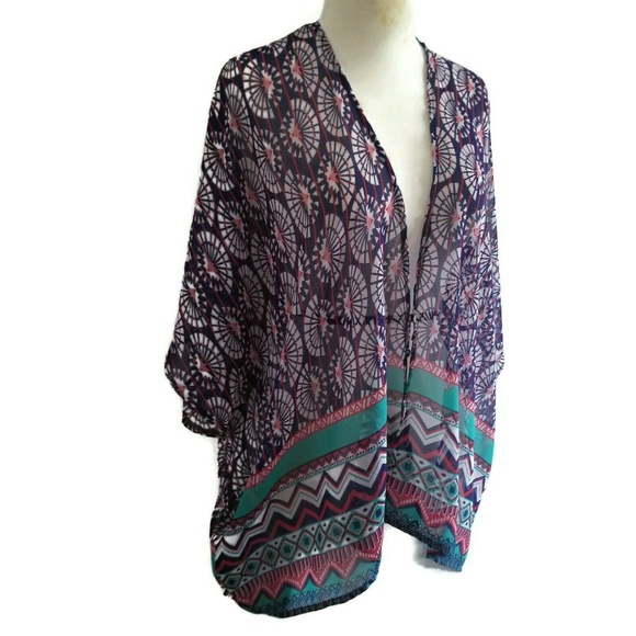 Umgee Women's Multi Color Floral Kimono Oversized - Picture 2 of 6